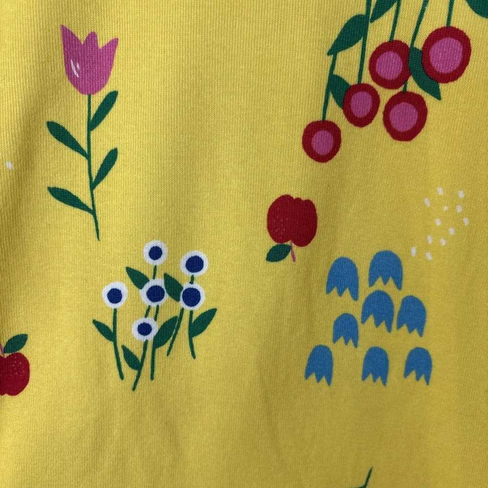 Hanna‎ Andersson Girl's Size 10 Short Sleeve Yellow Floral/ Apple Pajama Top